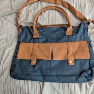 Stylish Blue and Tan Women's Bag